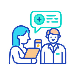 Healthcare Professional Consultation with Patient Icon on Black Background