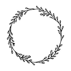 Hand painted wreath made from natural leafy branches. Perfect for wedding stationery, nature themed branding, invitations and seasonal projects.