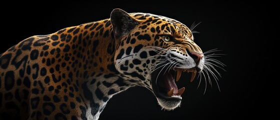 Fototapeta premium Roaring Jaguar with Dark Background. (2)