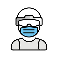 Person Wearing Mask and Visor Icon on Black