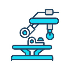 Stylized light blue microscope graphic with black background