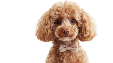 Adorable poodle with bow isolated on white transparent background
