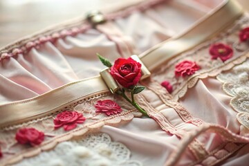 Valentine's Day Lingerie: Close-up of Rose-Embroidered Underwear with Belt