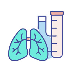 Lungs with beakers on a black background icon