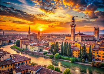 Naklejka premium Verona Skyline Pop Art: Vibrant Cityscape at Sunset