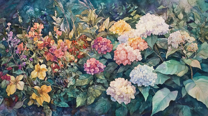 Elegant wedding invitation card background . Minimal hand painted watercolor Hydrangea flowers texture template background. Design for wedding, vip cover, poster, rsvp moderncard.Valentine's Day