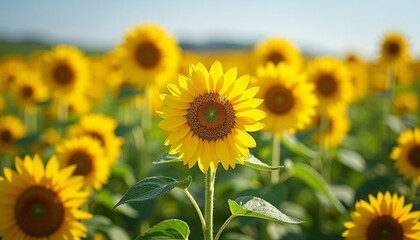 Vibrant Sunflower Field Under a Clear Blue Sky