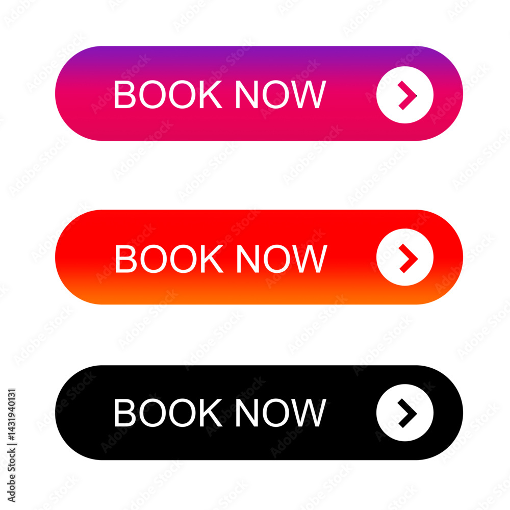 Wall mural buttons for web, book now buttons interactive elements for siteweb and app