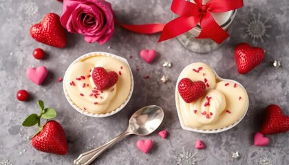 Heart-shaped desserts with berries