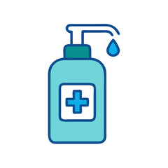 Cartoon Hand Sanitizer Bottle with Cross Icon on Dispenser