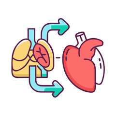 Lung and Heart Oxygen Exchange Illustration on Black Background
