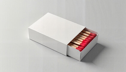 Minimalist matchbox mockup with red-headed matches, branding concept