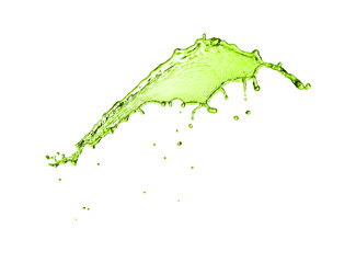 Splash of green water in air on white background