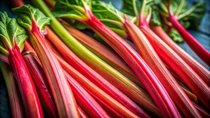 Vibrant Rhubarb Stalks: High-Resolution Stock Photo of Fresh Produce