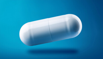 Close-up of White Pills and a Capsule on a Blue Surface