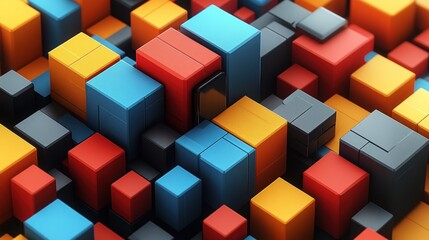 Colorful blocks intertwine, creating a captivating dynamic abstract pattern