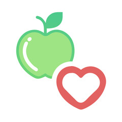 Apple and heart icon for health and love