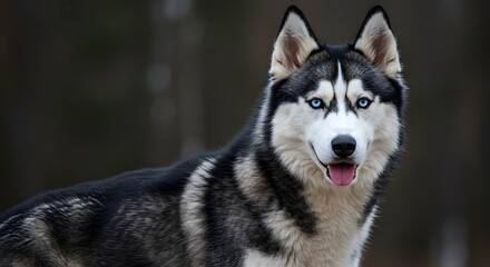 Realistic husky with blue eyes standing confidently