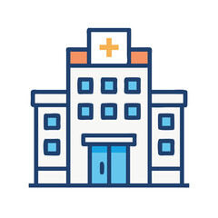 Cartoon Hospital Building Icon on Black Background Illustration