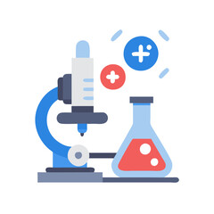 Stylized Microscope and Beaker Icon for Science Concepts