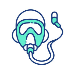 Teal and blue diving mask icon on black background