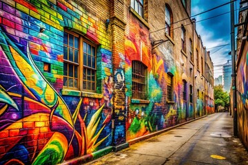 Fototapeta premium Vibrant Urban Graffiti Wall Art: Colorful Street Mural Photography