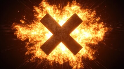 A bold symbol bursts into flames, lighting the area with vivid colors and heat