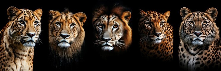 Fototapeta premium Majestic Big Cats Dark Background.