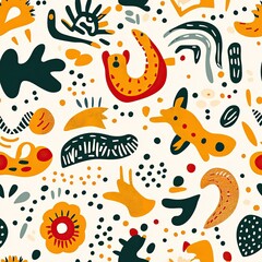 Abstract Art Print: Vibrant Organic Shapes and Color Palette Design for Fashion, Textile, and Home Decor