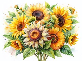 Vibrant Watercolor Sunflowers Bouquet: High-Resolution Stock Photo for Crafts & Decor