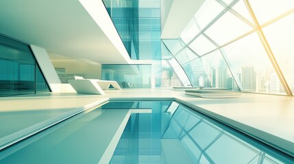 Fototapeta premium Modern, minimalist interior with an indoor pool.