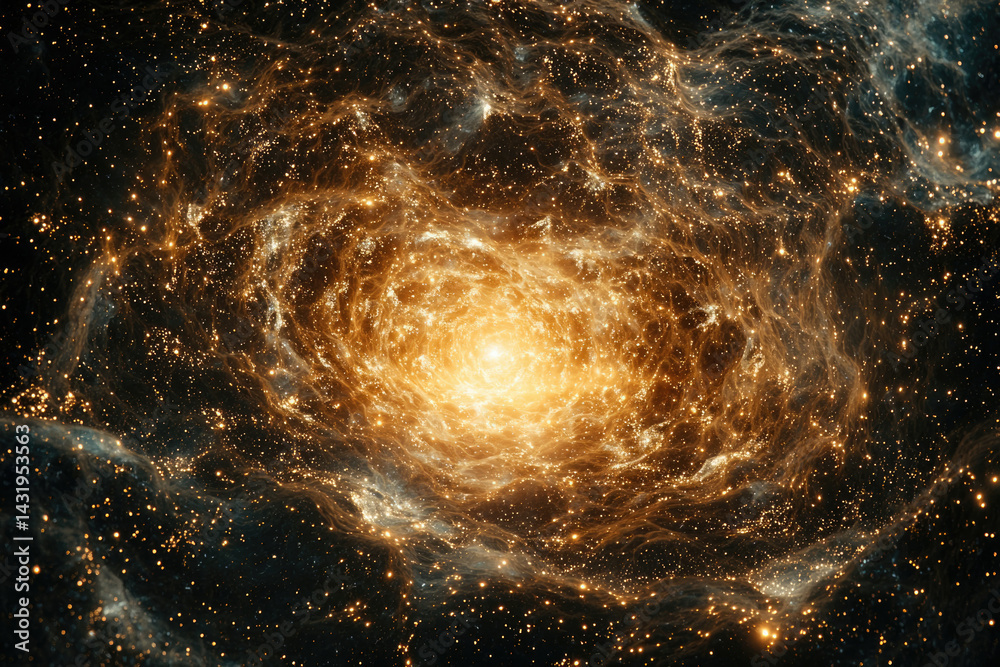 Aufkleber a mesmerizing cosmic swirl, radiant with golden energy, emanating from a bright core within a dark n