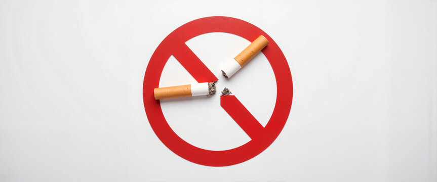 Cigarette breaking visualization against white backdrop, quit smoking symbol