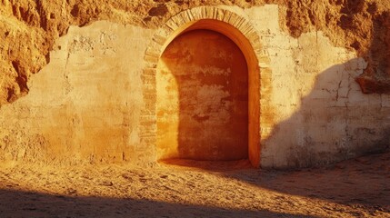 Golden Hour Archway: Sunlit Desert Ruin Entrance