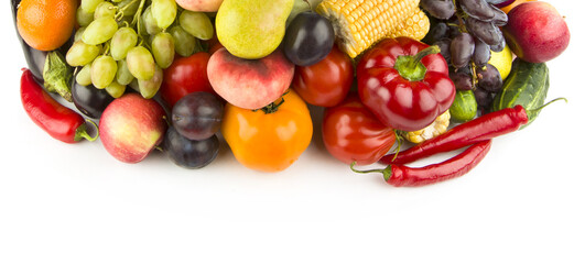 Set of fruits isolated on a white background. Free space for text.