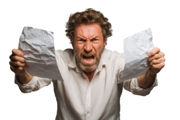 Wütender Mann zerreißt Papier in Rage PNG mit transparentem Hintergrund

