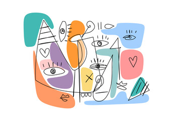 Colorful abstract illustration in modern cubism pop art style.