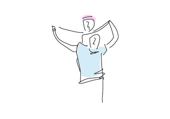 Minimalist one-line drawing of a father lifting his child joyfully. 