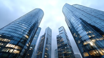 Modern City Skyline Architecture - Low angle view of modern skyscrapers, showcasing glass facades and urban development
