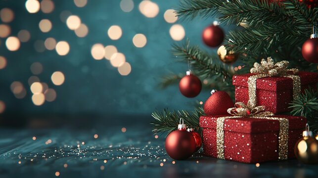 Enchanting christmas scene with red and gold decorations cozy home digital art festive atmosphere close-up view