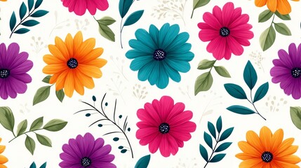 Obraz premium Vibrant Floral Delight: A Colorful Flower Pattern - A cheerful, vibrant design showcasing colorful flowers, symbolizing joy, nature, beauty, growth, and spring