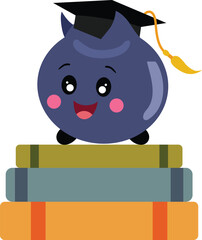 Happy Graduating Blueberry Mascot Sitting on Books.cdr