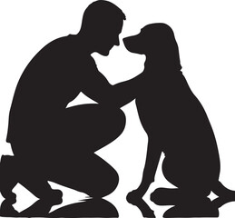 *Kid Kneeling with Cat – Silhouette of Affection*
A black silhouette of a kid kneeling and gently reaching toward a standing cat, showing a tender moment of affection and emotional bonding. Minimalist