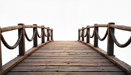 Fototapeta premium Rustic wooden bridge with curved handrails, serene solitude.