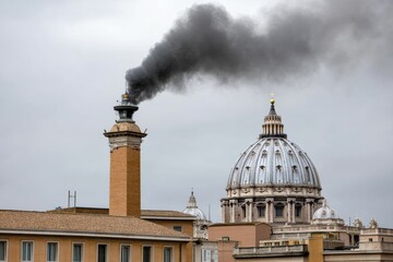 Fototapeta na wymiar Vatican city black smoke signaling no papal decision st. peters basilica