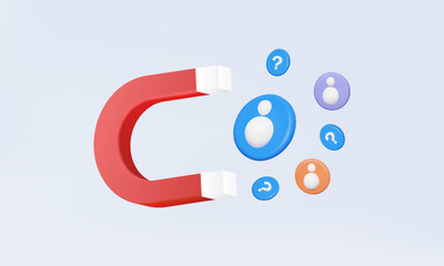 Magnet with attracting people follow group target customer advertising social marketing engagement best profile personnel selection employment. 3d vector illustration