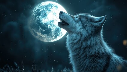 Wolf Howling Night Moon Sky.