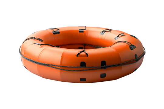 Bright Orange Inflatable Life Ring with Safety Ropes Ideal for Rescue Marine Safety and Emer