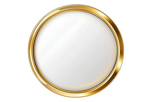 Gold circular frame, golden ring with a thin border on a transparent background