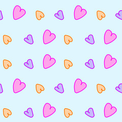 Seamless pattern with multicolored hearts. Doodle romantic print, hand drawn children's illustration. Vector illustration.
